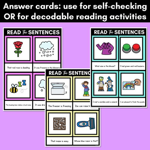 Resource preview 4 for Z Phoneme Decodable Sentence Mats - Read & Match