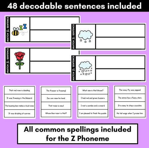 Resource preview 2 for Z Phoneme Decodable Sentences - Read, Match & Write