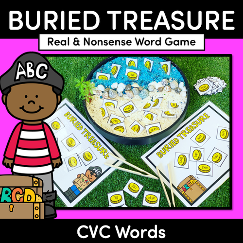 Resource preview 1 for Real and Nonsense CVC Words Phonics Game- Buried Treasure