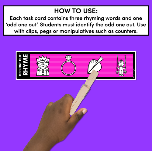 Resource preview 2 for Odd One Out Rhyme Task Cards SET 1- CVC, CCVC/CVCC & Consonant Digraph Words