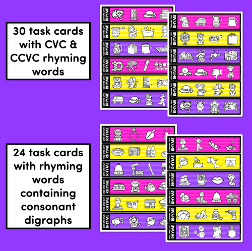 Resource preview 3 for Odd One Out Rhyme Task Cards SET 1- CVC, CCVC/CVCC & Consonant Digraph Words