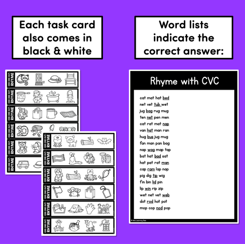 Resource preview 4 for Odd One Out Rhyme Task Cards SET 1- CVC, CCVC/CVCC & Consonant Digraph Words