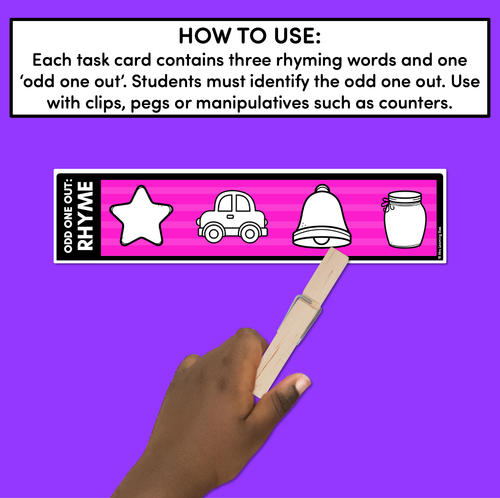 Resource preview 2 for Odd One Out Rhyme Task Cards SET 2- Long Vowels, Diphthongs & R-Controlled Vowels