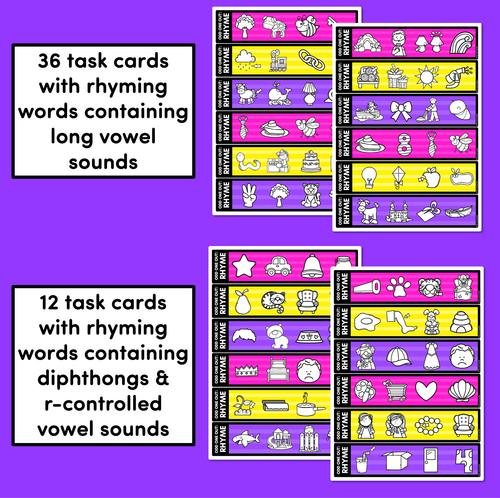 Resource preview 3 for Odd One Out Rhyme Task Cards SET 2- Long Vowels, Diphthongs & R-Controlled Vowels