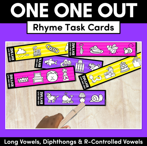 Resource preview 1 for Odd One Out Rhyme Task Cards SET 2- Long Vowels, Diphthongs & R-Controlled Vowels