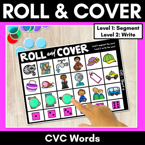 Resource preview 1 for No Prep Phonemic Awareness + Phonics Activity - ROLL & COVER CVC WORDS