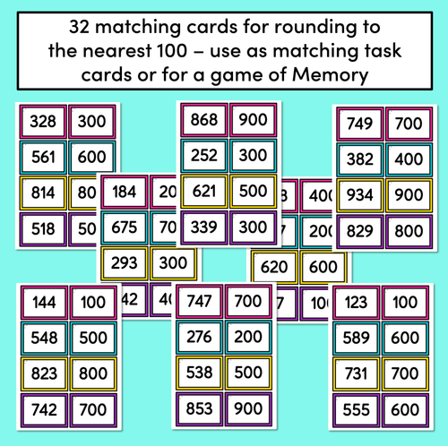 Resource preview 2 for Rounding to 100 Matching Cards & Memory Game