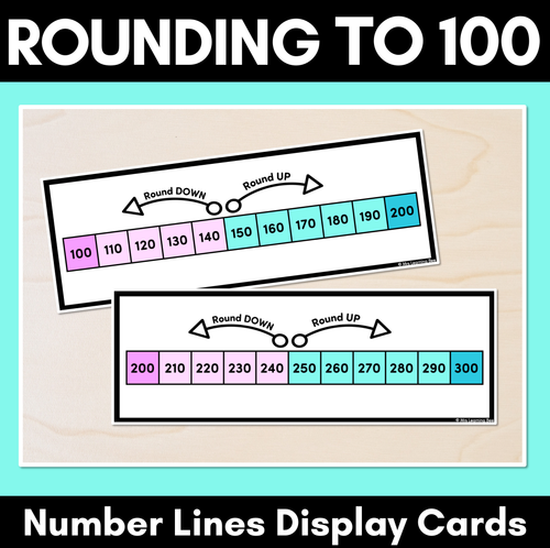 Resource preview 1 for Rounding to 100 - Number Lines Display Cards & Desk Companions