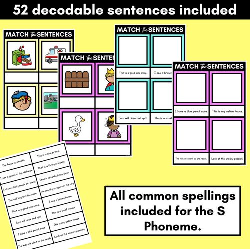 Resource preview 2 for S Phoneme Decodable Sentence Mats - Read & Match