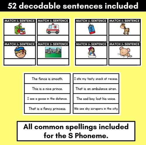 Resource preview 3 for S Phoneme Decodable Sentences - Read & Match