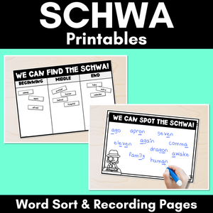 Schwa Worksheets & Schwa Word Sort Activity