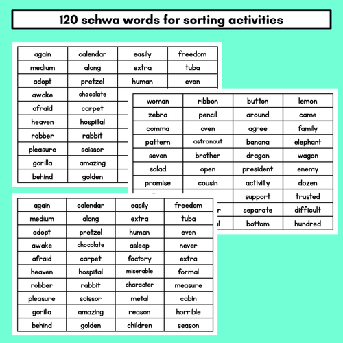 Resource preview 4 for Schwa Worksheets & Schwa Word Sort Activity