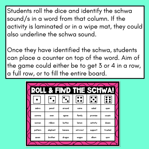 Resource preview 2 for Schwa Game - Roll and find the schwa words