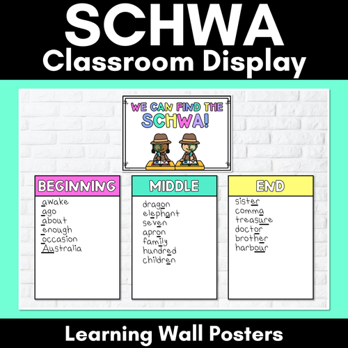 Resource preview 1 for Schwa Classroom Display - Find the Schwa - Learning Wall Phonics Posters