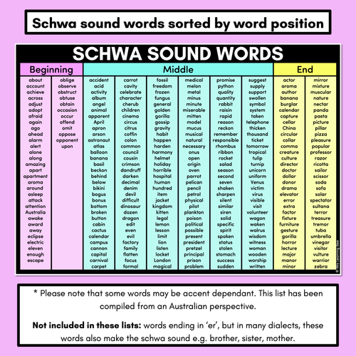 Resource preview 3 for Decodable Word Lists - Schwa Sound Words