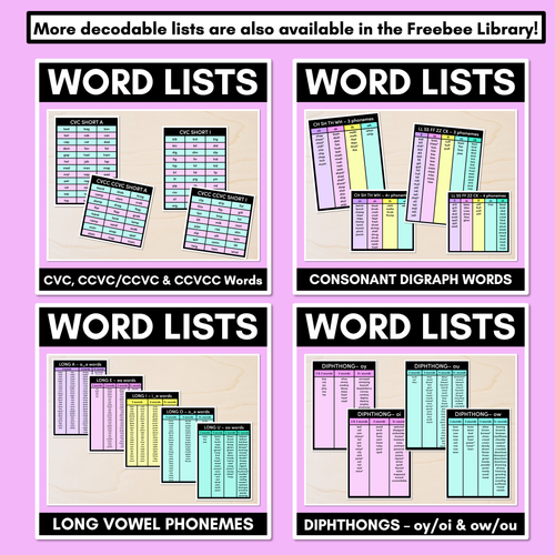 Resource preview 4 for Decodable Word Lists - Schwa Sound Words