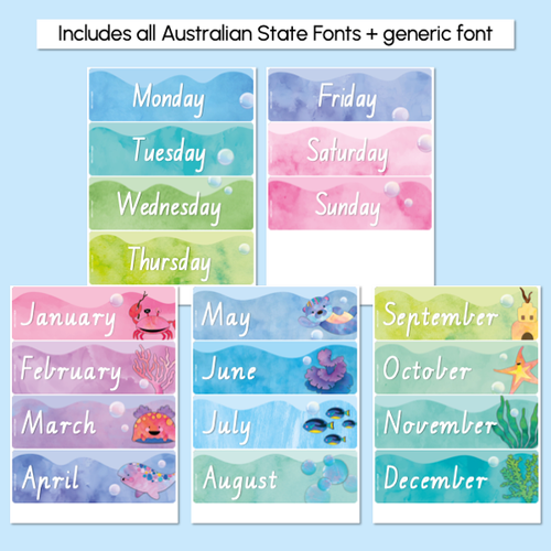 Resource preview 2 for Days of the Week and Months of the Year - The Sea of Wonder Collection - Calming Classroom Decor