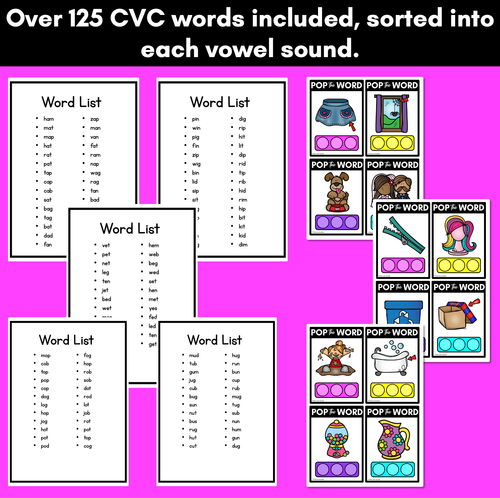 Resource preview 4 for CVC POPPIT TASK CARDS - Phonemic Awareness + CVC Word Mapping