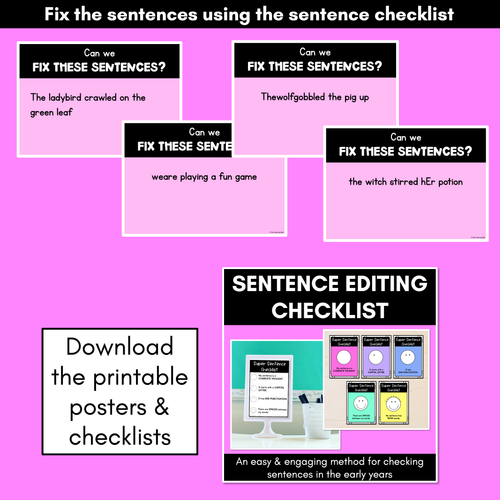 Resource preview 6 for Sentence Writing Editing Checklist Teaching Slides - Correcting Sentences for Kids