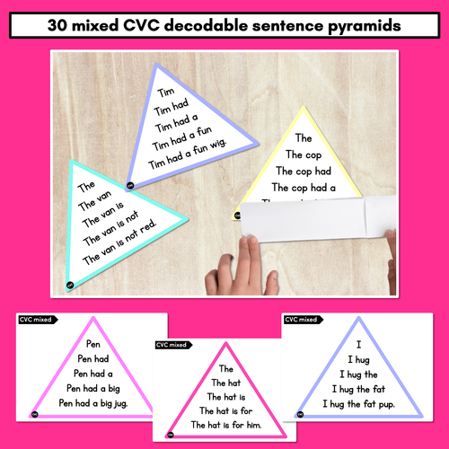 Resource preview 3 for Decodable CVC Sentences Pyramids - Phonics Fluency