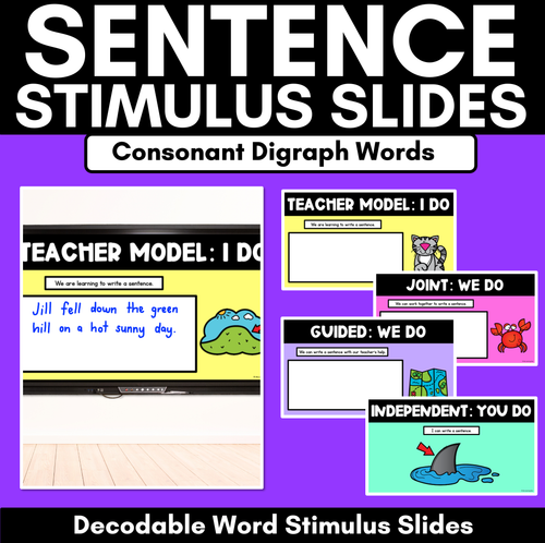 Resource preview 1 for Sentence Stimulus Slides -  Consonant Digraphs - Decodable Word Prompts for Sentence of the Day