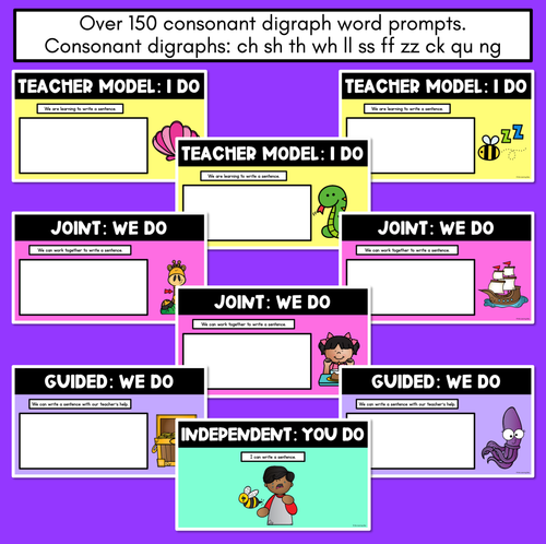 Resource preview 4 for Sentence Stimulus Slides -  Consonant Digraphs - Decodable Word Prompts for Sentence of the Day