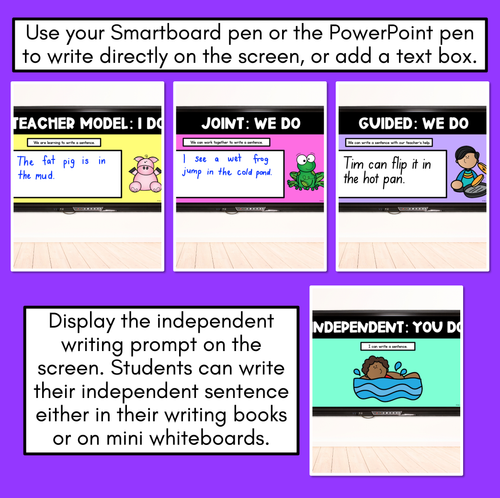 Resource preview 3 for Sentence Stimulus Slides - CVC Words, CVCC/CCVC Words, CCVCC Words - Decodable Word Prompts for Sentence of the Day