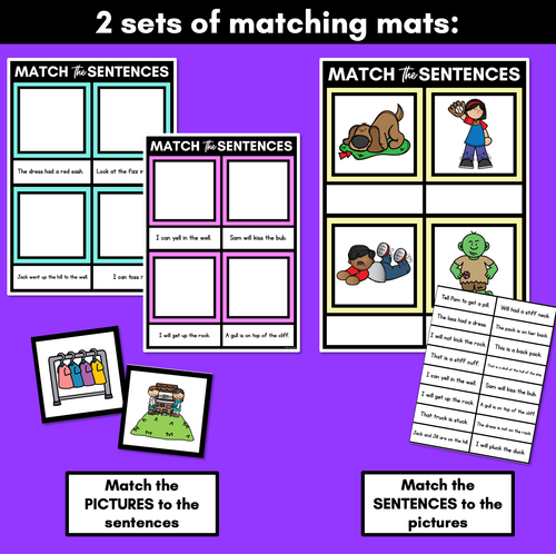 Resource preview 2 for LL SS FF ZZ CK Decodable Sentences Mats - Read & Match