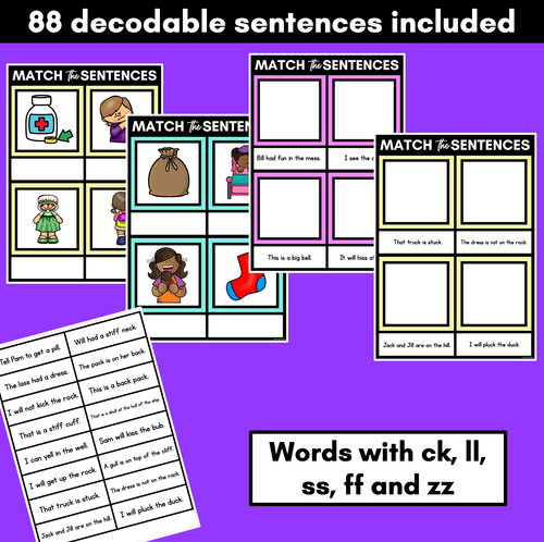 Resource preview 3 for LL SS FF ZZ CK Decodable Sentences Mats - Read & Match