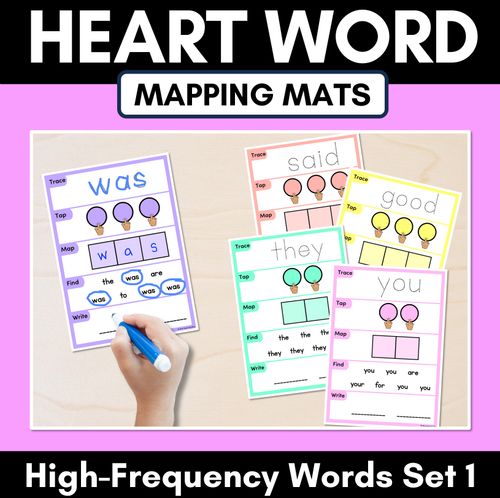 Resource preview 1 for HEART WORD MAPPING MATS - High-Frequency Words Set 1