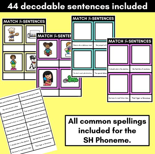 Resource preview 2 for SH Phoneme Decodable Sentence Mats - Read & Match