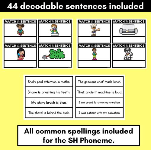 Resource preview 3 for SH Phoneme Decodable Sentences - Read & Match