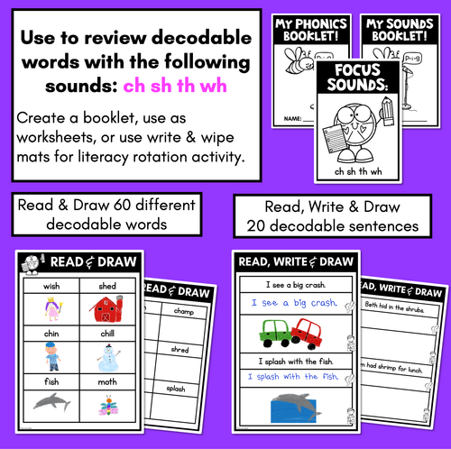 Resource preview 2 for CH SH TH WH Worksheets - PHONICS REVIEW for Consonant Digraphs