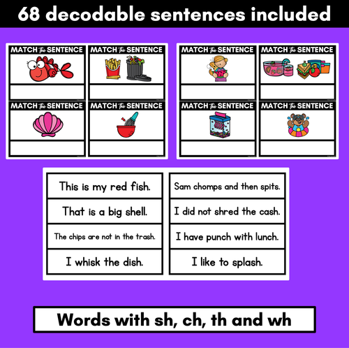 Resource preview 2 for CH SH TH WH Decodable Sentences - Read and Match