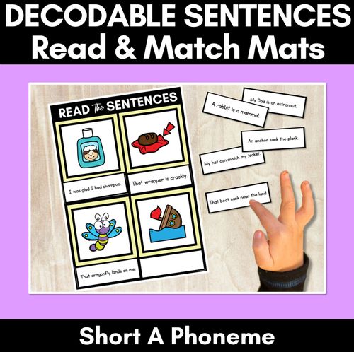 Resource preview 1 for Short A Phoneme Decodable Sentence Mats - Read & Match