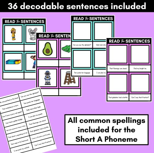 Resource preview 2 for Short A Phoneme Decodable Sentence Mats - Read & Match
