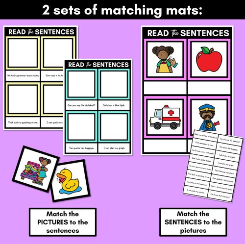 Resource preview 3 for Short A Phoneme Decodable Sentence Mats - Read & Match