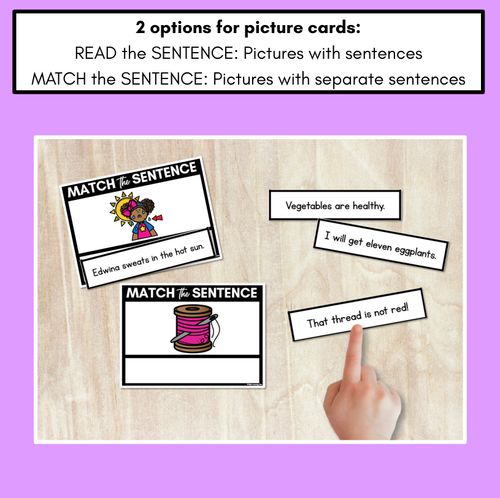 Resource preview 2 for Short E Phoneme Decodable Sentences - Read & Match