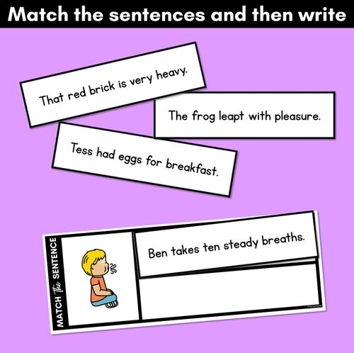Resource preview 3 for Short E Phoneme Decodable Sentences - Read, Match & Write