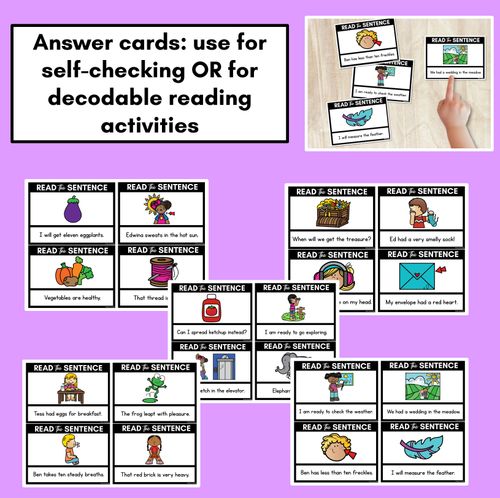 Resource preview 4 for Short E Phoneme Decodable Sentences - Read, Match & Write