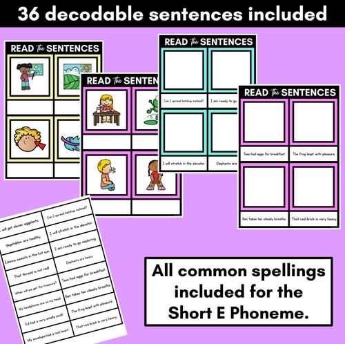 Resource preview 2 for Short E Phoneme Decodable Sentence Mats - Read & Match