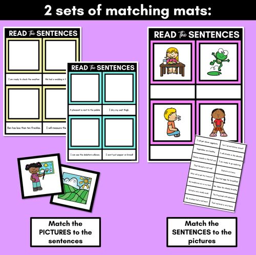 Resource preview 3 for Short E Phoneme Decodable Sentence Mats - Read & Match