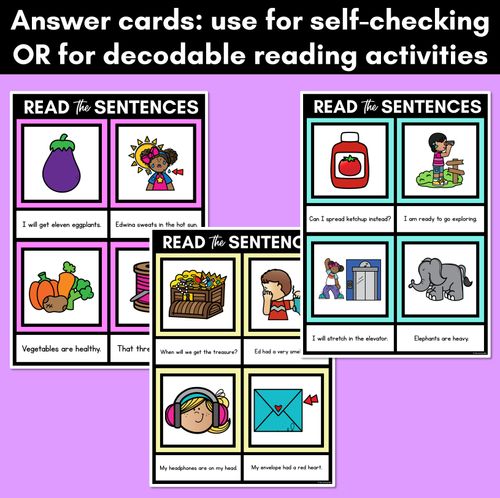 Resource preview 4 for Short E Phoneme Decodable Sentence Mats - Read & Match