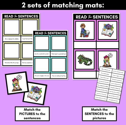 Resource preview 3 for Short I Phoneme Decodable Sentence Mats - Read & Match