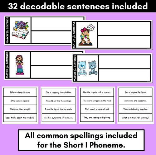 Resource preview 2 for Short I Phoneme Decodable Sentences - Read, Match & Write
