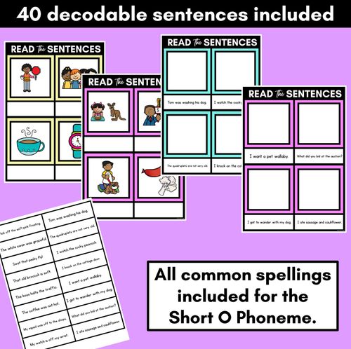 Resource preview 2 for Short O Phoneme Decodable Sentence Mats - Read & Match