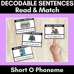 Short O Phoneme Decodable Sentences - Read & Match