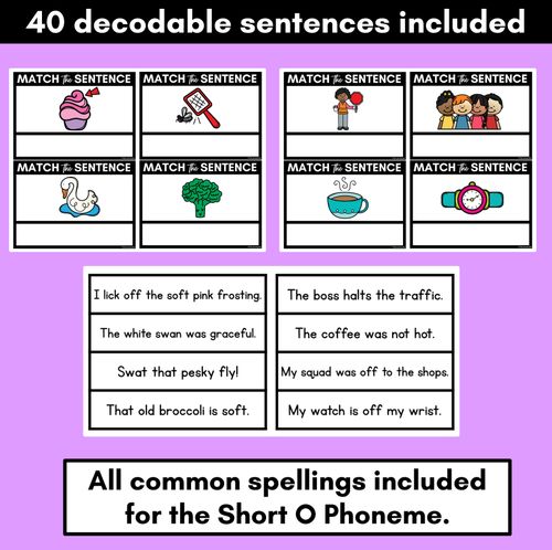 Resource preview 3 for Short O Phoneme Decodable Sentences - Read & Match