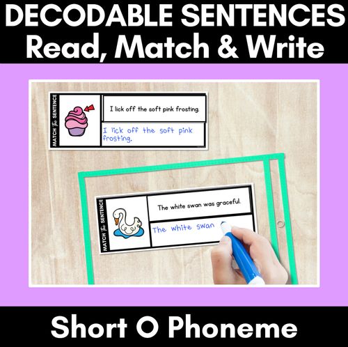 Resource preview 1 for Short O Phoneme Decodable Sentences - Read, Match & Write