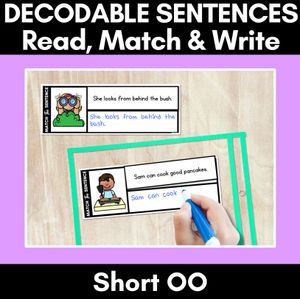 Short OO Phoneme Decodable Sentences - Read, Match & Write